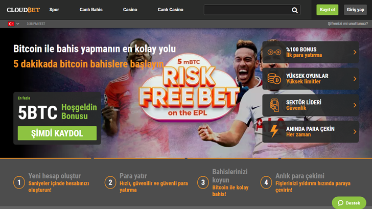 Cloudbet İlk Üyelik Bonusu 5 BTC