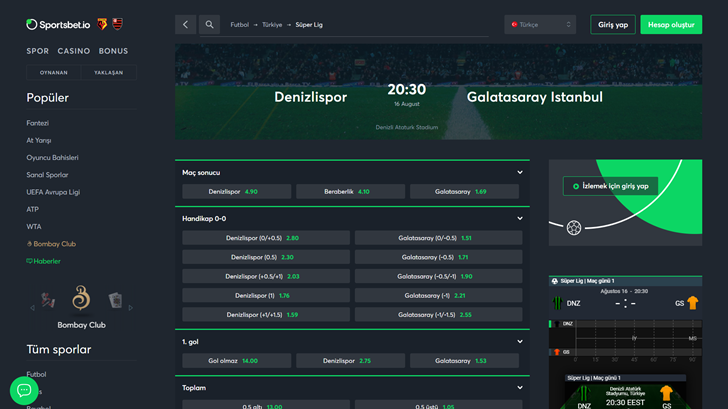 Denizlispor - Galatasaray Maçına Sportsbet.io'dan Bedava Bahis