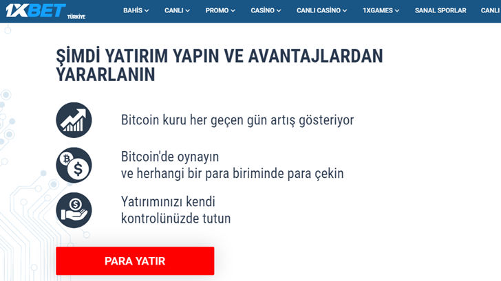 1xbet kripto para ile yatırım